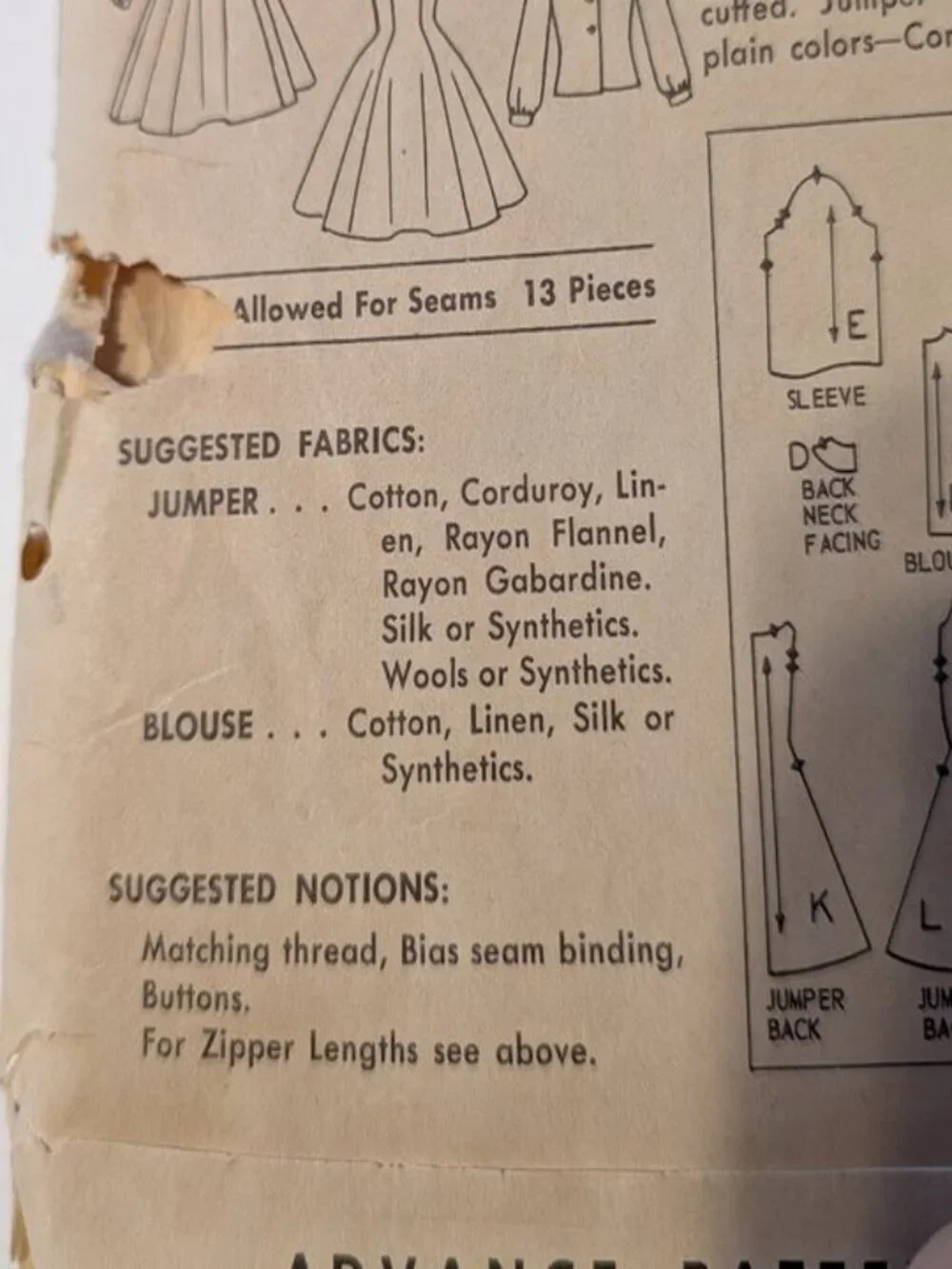 Advance 8102 dress & shirt sewing pattern